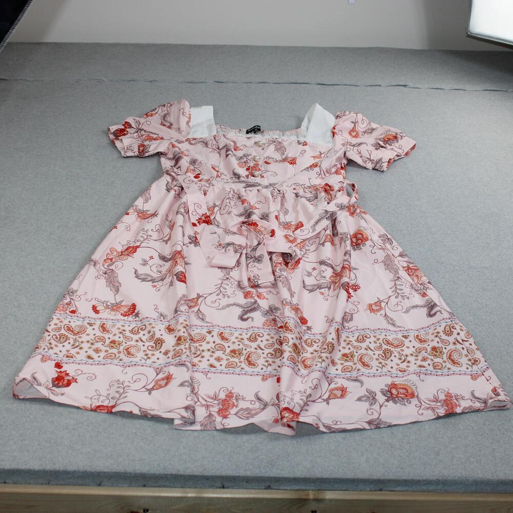 Scarlet Darkness Dress Women XL Pink Paisley Smocked Cosplay Square Neck Midi